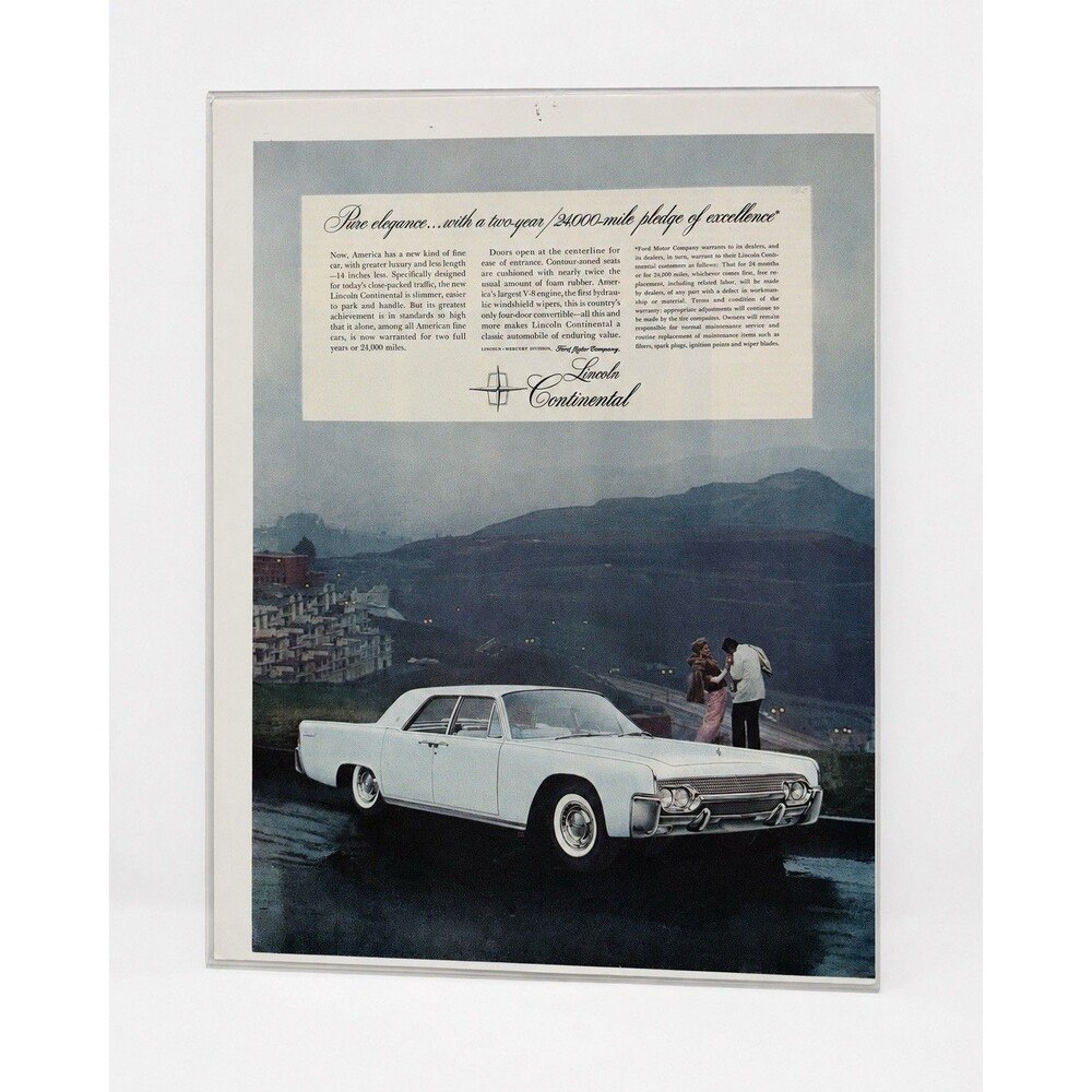 Original 1961 Lincoln Continental Print Ad | Pristine Vintage Plastic Frame